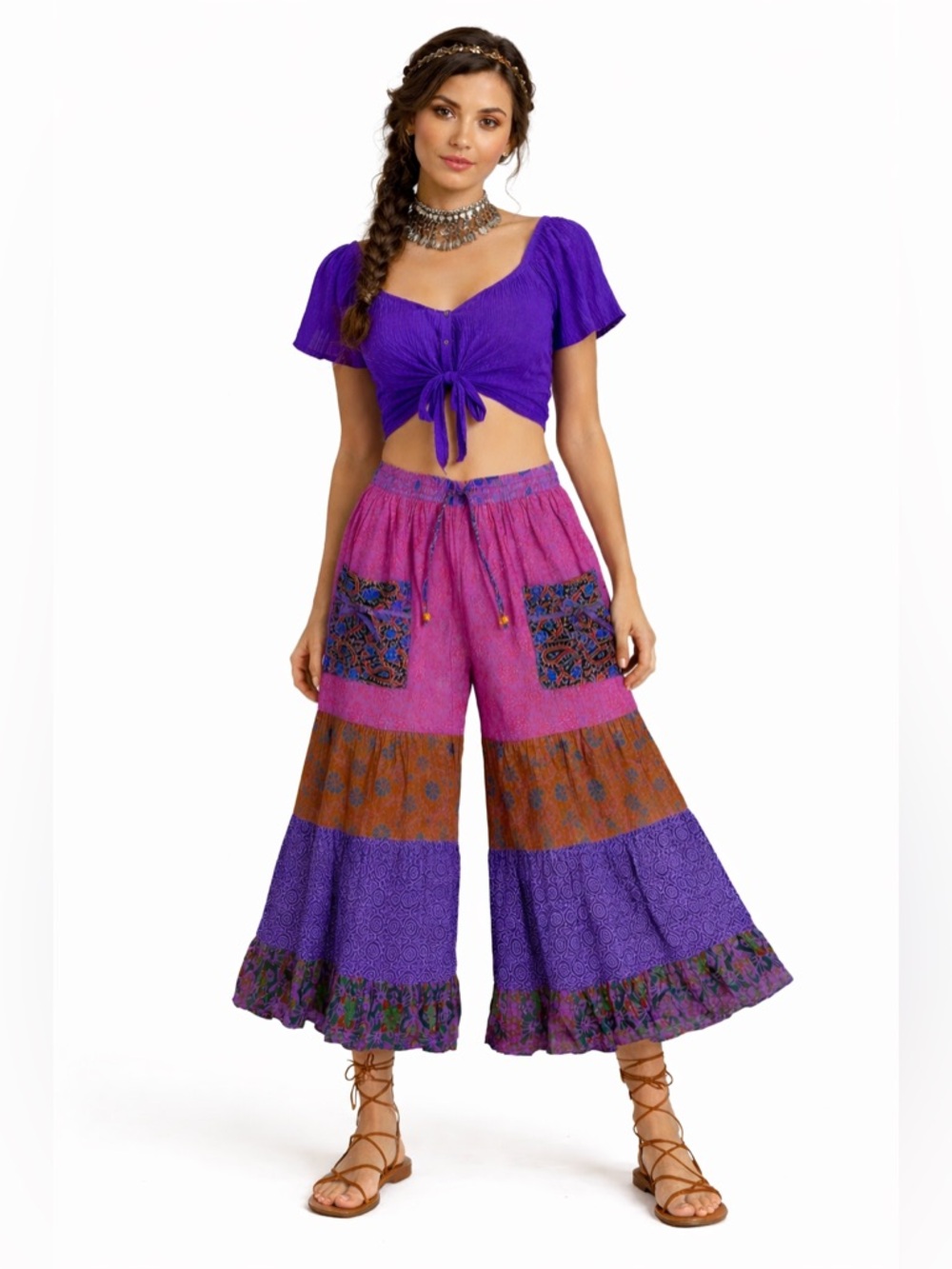 Hippie Forever Handmade Tiered Patchwork Palazzo Women SZ OS Enchanted Fairycore